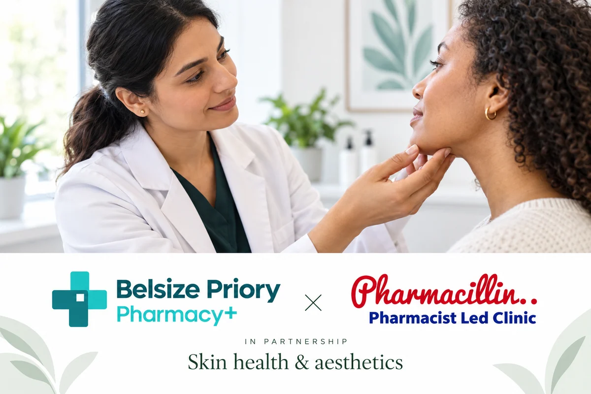 Pharmacillin and Belsize Priory Pharmacy skin consultation partnership illustration